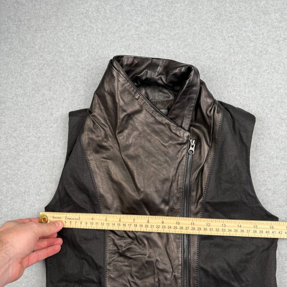 VINCE Black Leather Linen Women's Sleeveless Moto Vest - Size XS - Picture 4 of 6